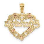 14k Two-tone with White Rhodium GRANDMA Heart with Flowers Pendant - Image 3