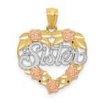 14k Two-tone with White Rhodium SISTER Heart Pendant