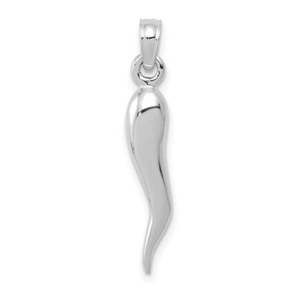 14k White Gold Medium 3-D Italian Horn Pendant