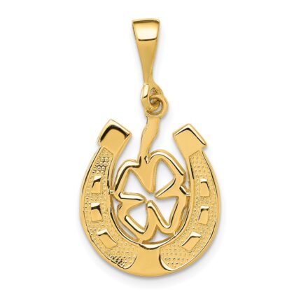 14k Clover in Horseshoe Pendant