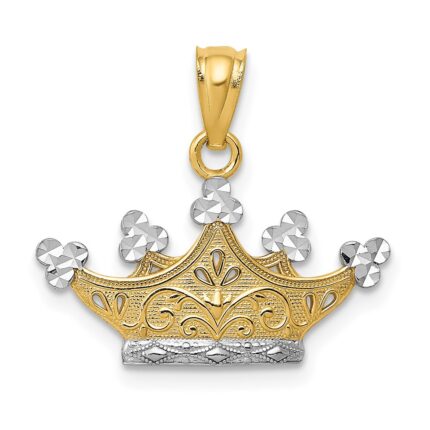 14k and White Rhodium Crown Pendant