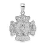 14k White Gold Fire Department FD St. Florian Badge Pendant