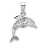 14k White Gold Jumping Dolphin Pendant - Image 3