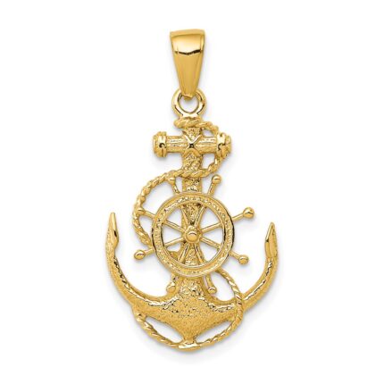 14k Medium Anchor with Rope and Ships Wheel Pendant