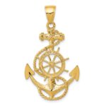 14k Large Anchor and Ships Wheel with Rope Pendant