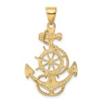 14k Large Anchor and Ships Wheel with Rope Pendant - Image 3