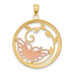 14k Two-tone with White Rhodium Butterfly in Circle Pendant - Image 3