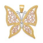 14k Two-tone with White Rhodium Diamond-cut Butterfly Pendant