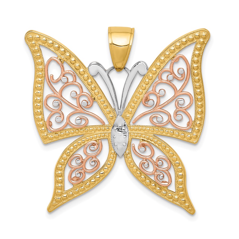 K3249.jpg 14k Two-tone with White Rhodium Diamond-cut Butterfly Pendant - Image 1