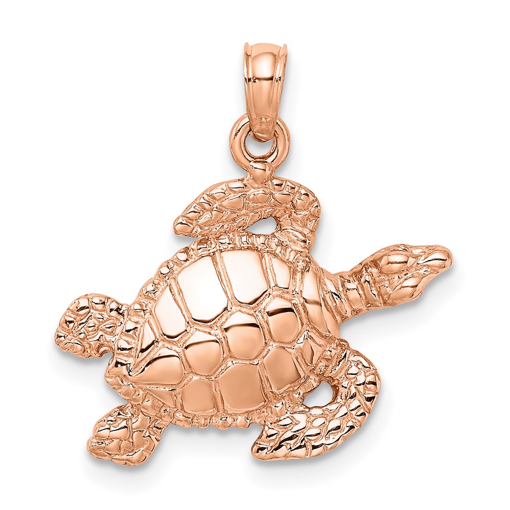 K3308R.jpg 14k Rose Gold Textured Sea Turtle Charm - Image 1