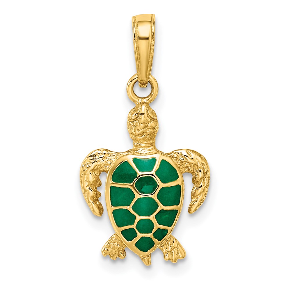 K3309GN.jpg 14k Green Enameled Sea Turtle Pendant - Image 1