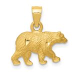14K Satin Diamond-cut Bear Pendant