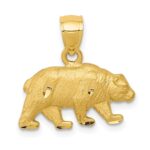 14K Satin Diamond-cut Bear Pendant