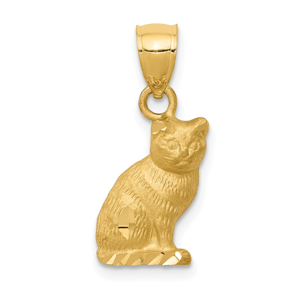 K3351.jpg 14K Satin Diamond-cut Cat Pendant - Image 1