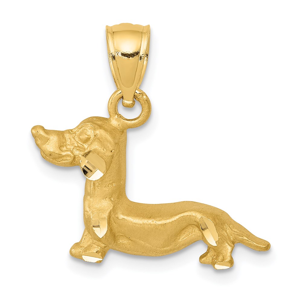 K3428.jpg 14K Satin Diamond-cut Dachshund Dog Pendant - Image 1