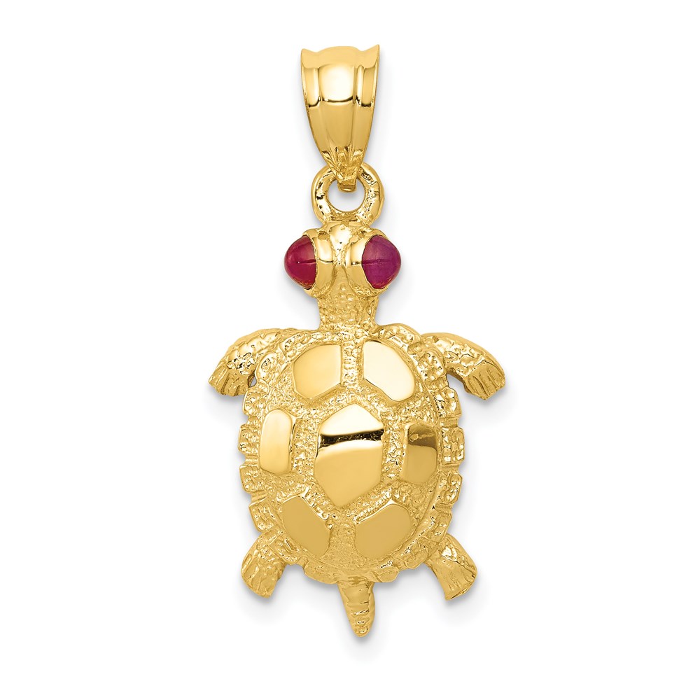 K343.jpg 14k Turtle with Ruby Eyes Pendant - Image 1