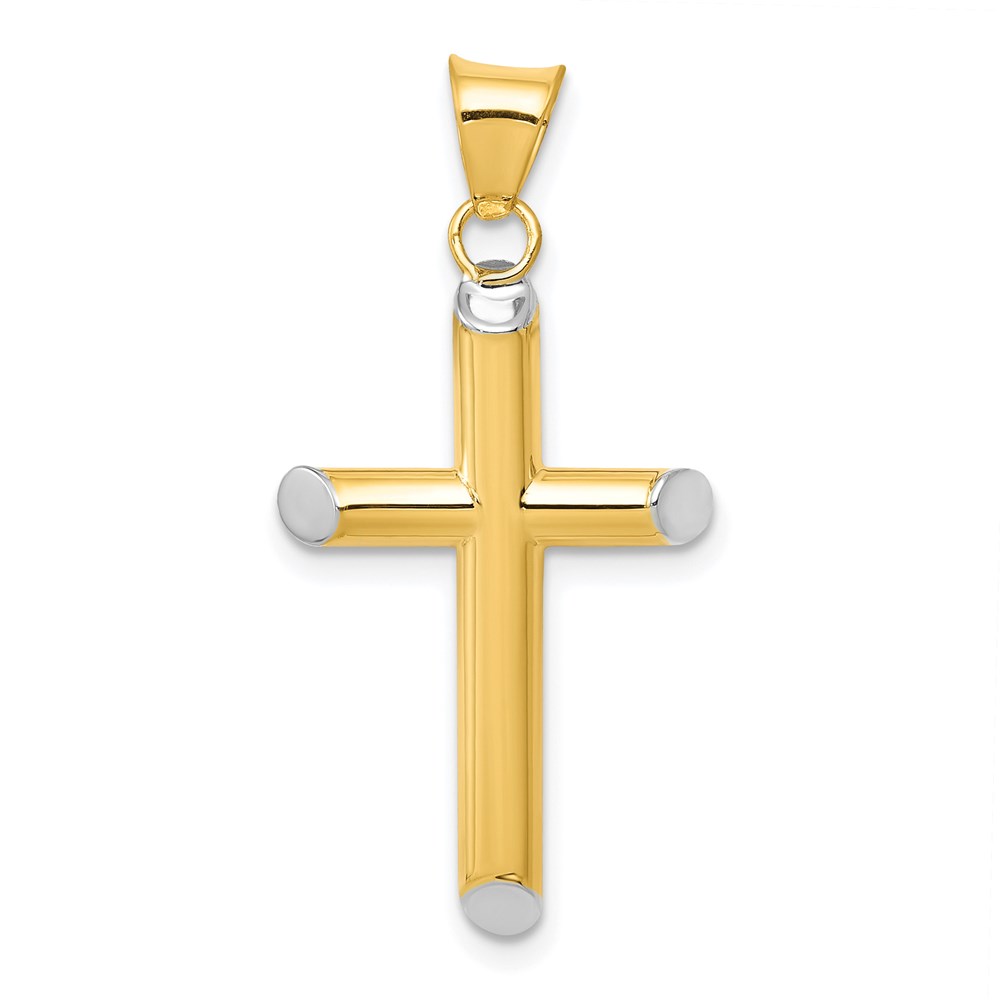 K3617.jpg 14k and White Rhodium 3-D Hollow Cross Pendant - Image 1
