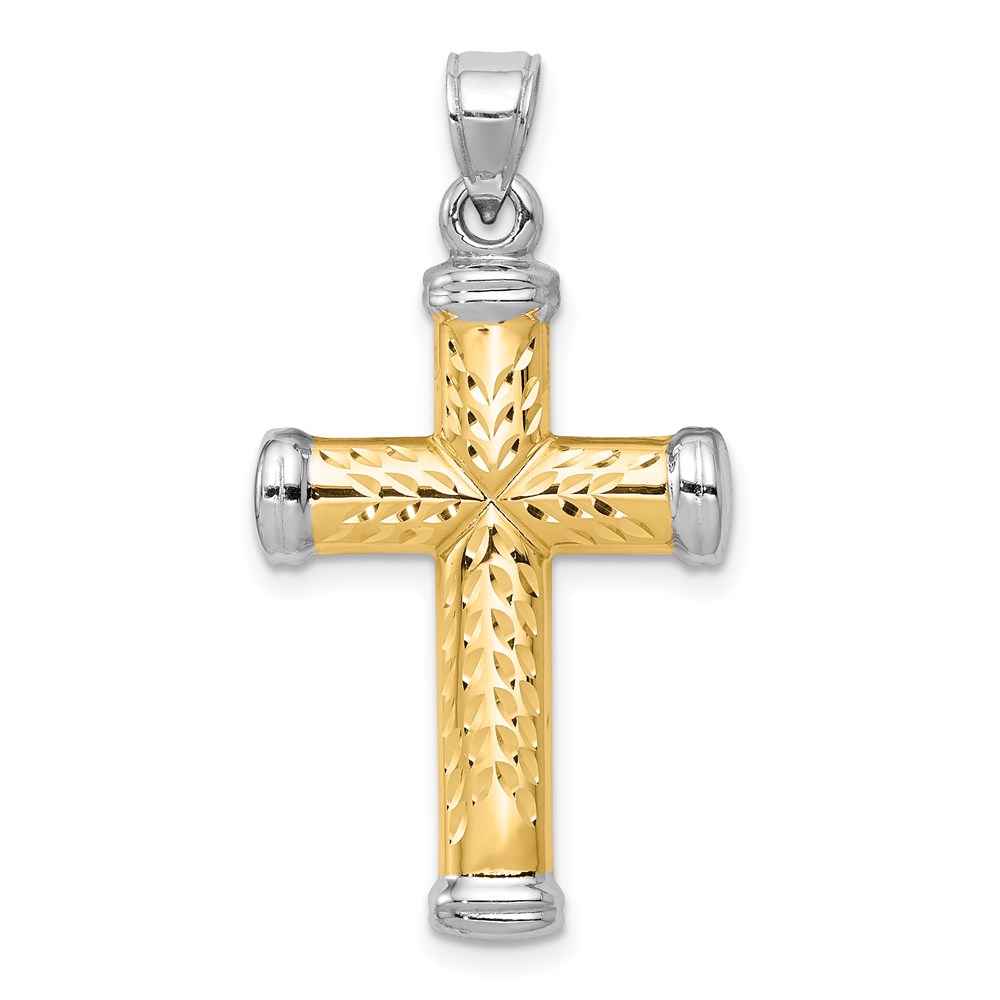 K3638.jpg 14K Two-Tone and White Rhodium Diamond-cut Reversible Cross Pendant - Image 1