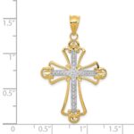 14K and White Rhodium Budded Cross Pendant - Image 3