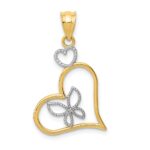 14k and White Rhodium Butterfly in Heart Pendant