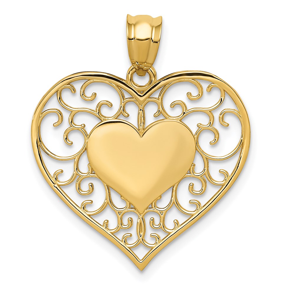 K3982.jpg 14K Polished Filigree Border Heart Pendant - Image 1