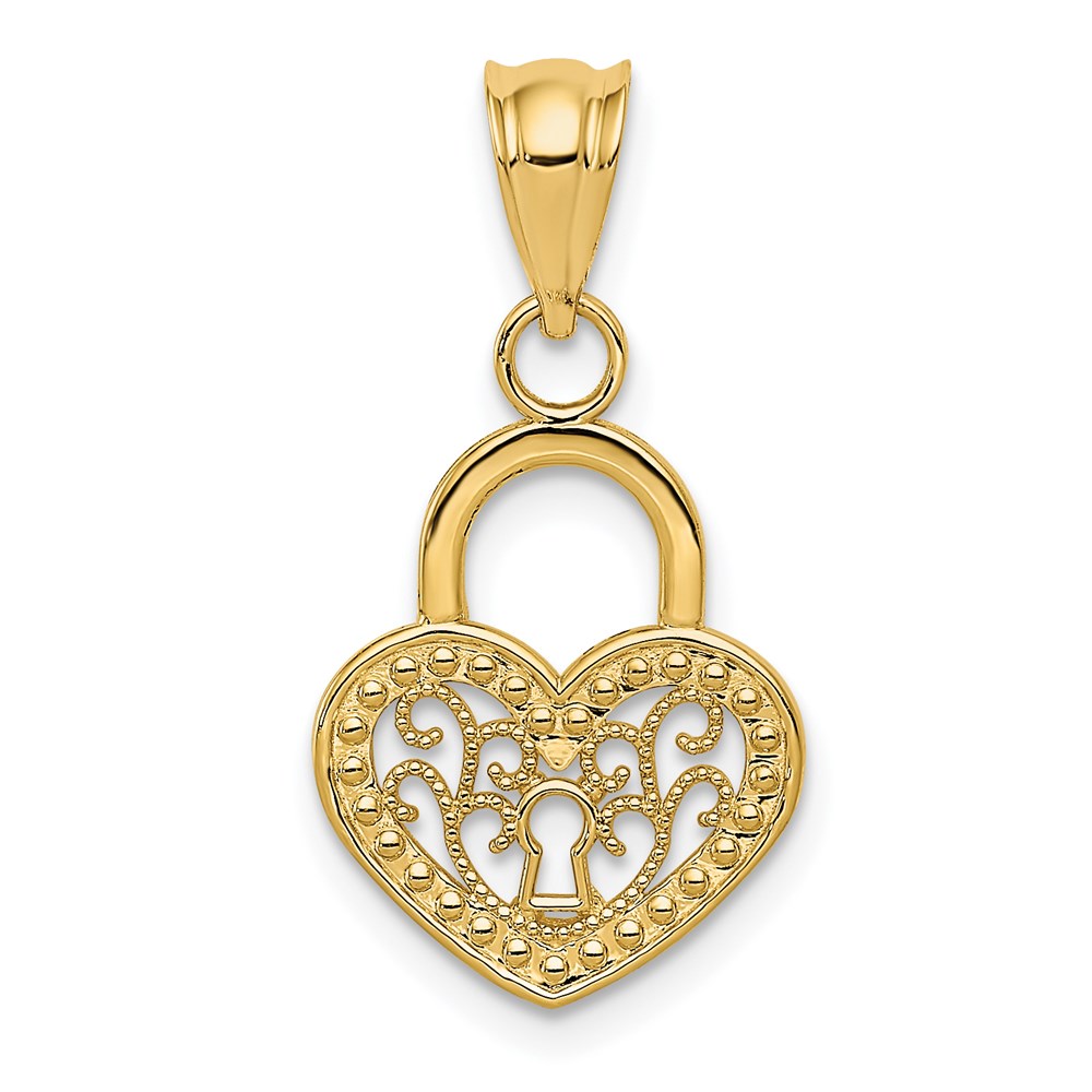 K4033.jpg 14K Polished Filigree Heart Lock Charm - Image 1