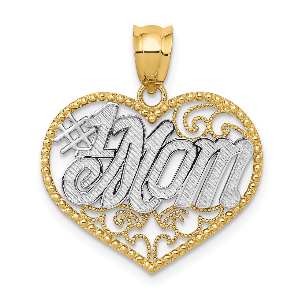K4076.jpg 14k and White Rhodium Filigree #1 MOM Heart Pendant - Image 1