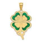 14K 4-Leaf Clover Pendant with Green Enameled Tips Pendant - Image 3