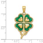14K 4-Leaf Clover Pendant with Green Enameled Tips Pendant - Image 4