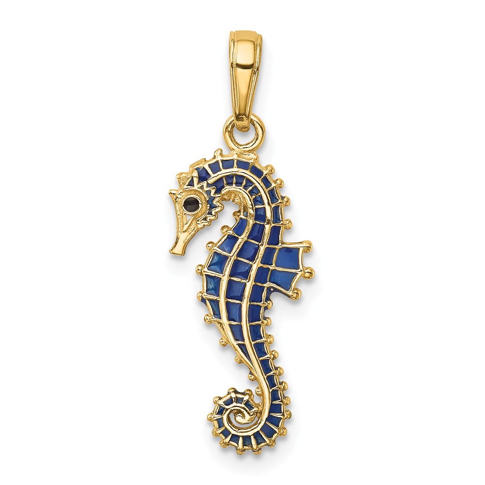 K4181.jpg 14K 3-D Blue Enameled Seahorse Pendant - Image 1