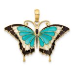 14K Blue Enameled Butterfly Pendant