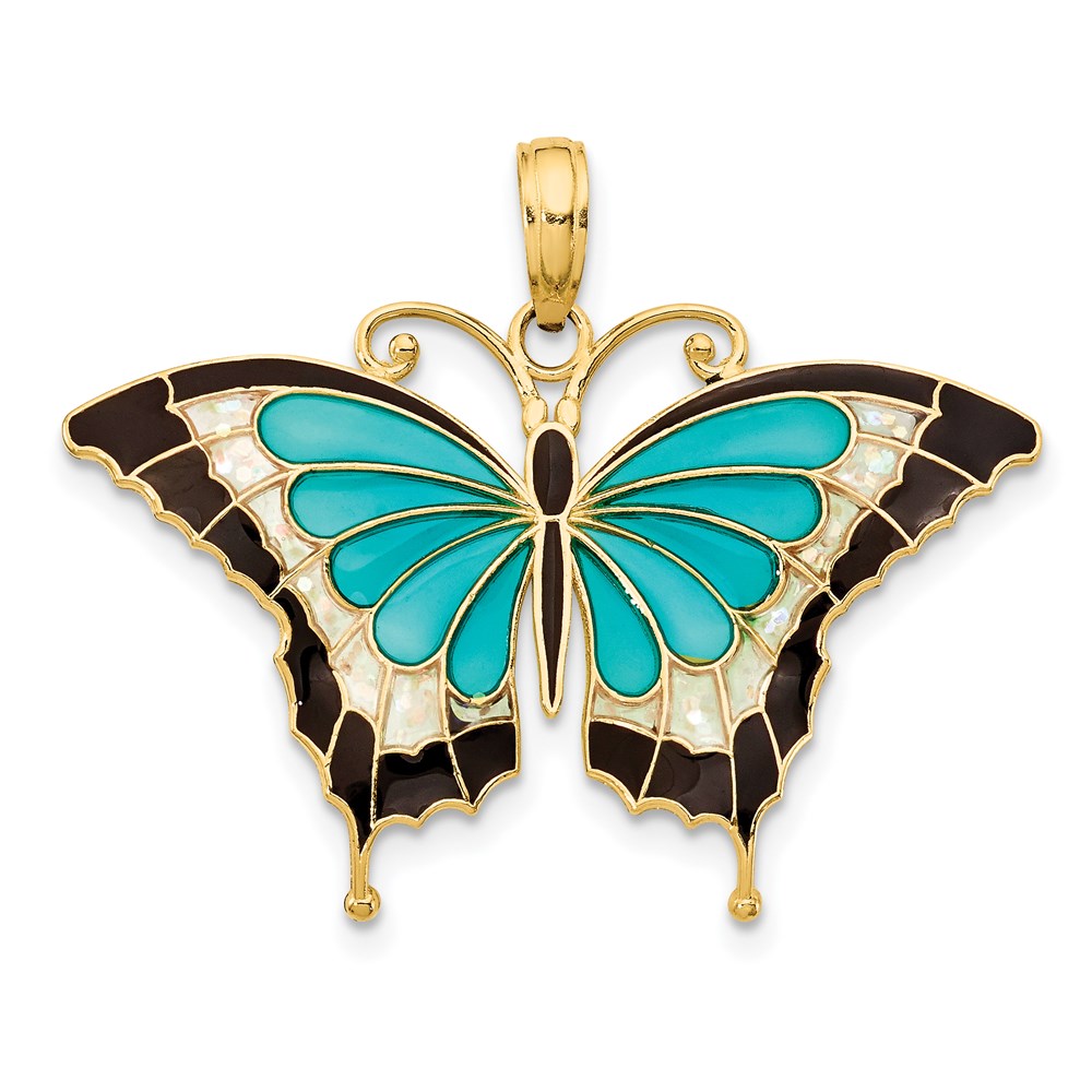 K4229.jpg 14K Blue Enameled Butterfly Pendant - Image 1