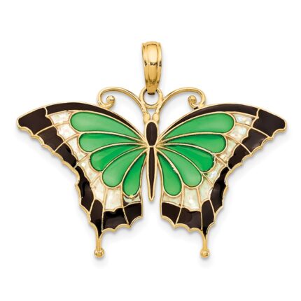 14K Green Enameled Butterly Pendant
