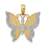 14K and White Rhodium Butterfly Pendant