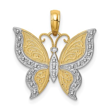 14K and White Rhodium Butterfly Pendant