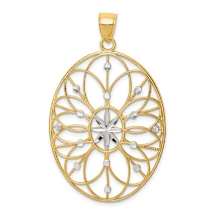 14k and  White Rhodium Floral Filigree Medallion Pendant