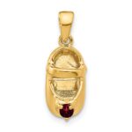 14k 3-D January/Red Synthetic Stone Engravable Baby Shoe Charm