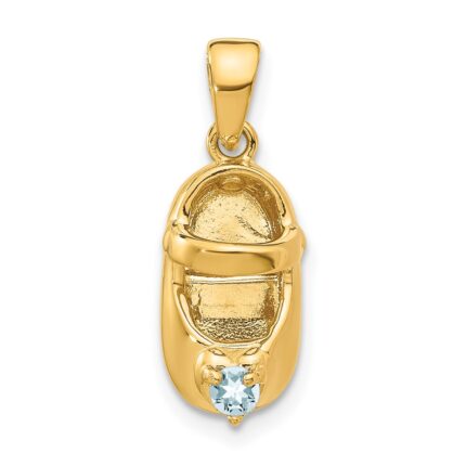 14k 3-D March/Light Blue Synthetic Stone Engravable Baby Shoe Charm
