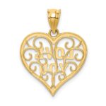 14k and White Rhodium Filigree LOVE YOU Heart Pendant - Image 4