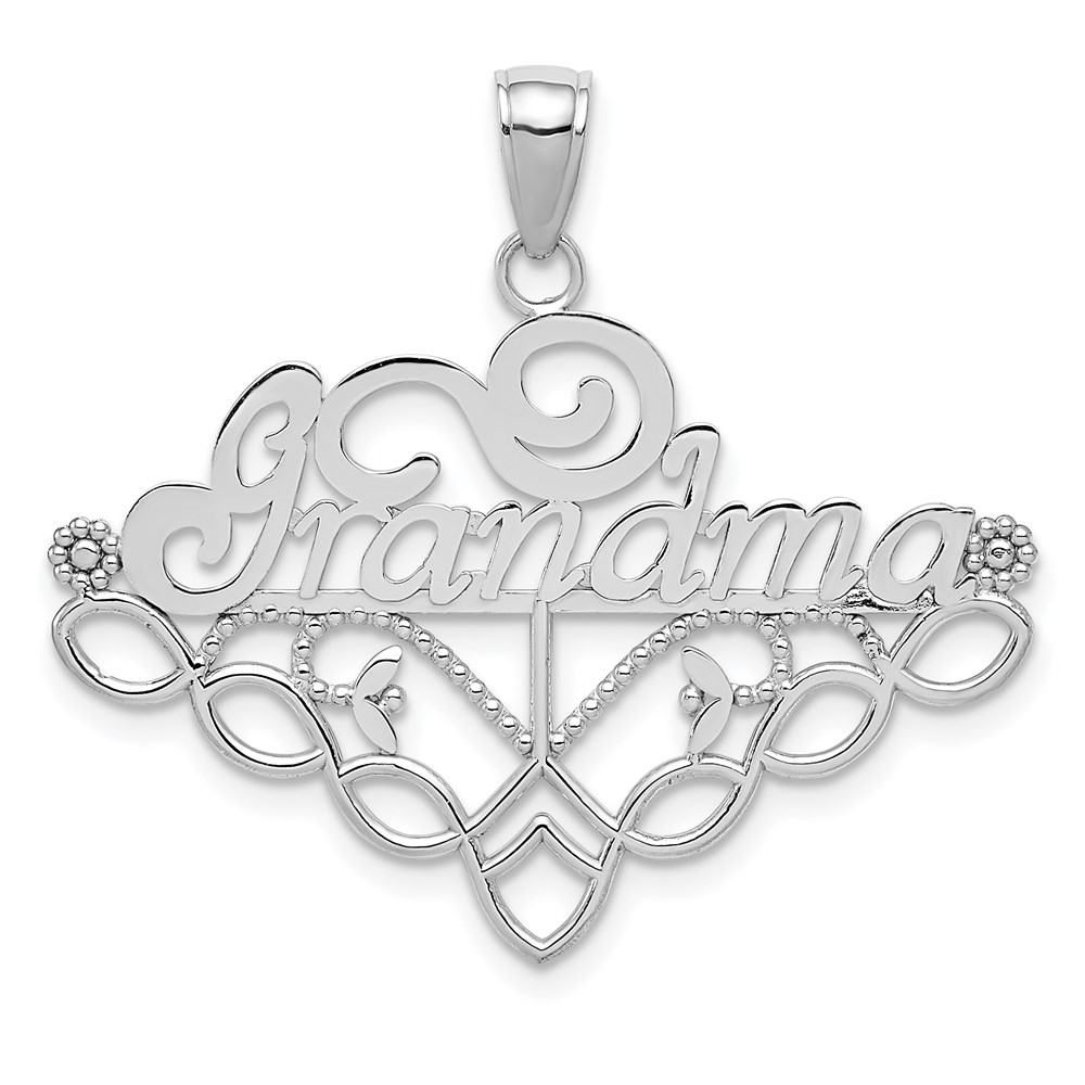 K4723W.jpg 14k White Gold GRANDMA Birthstone Charm Holder Pendant - Image 1