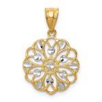 14K and White Rhodium Diamond-Cut Round Pendant