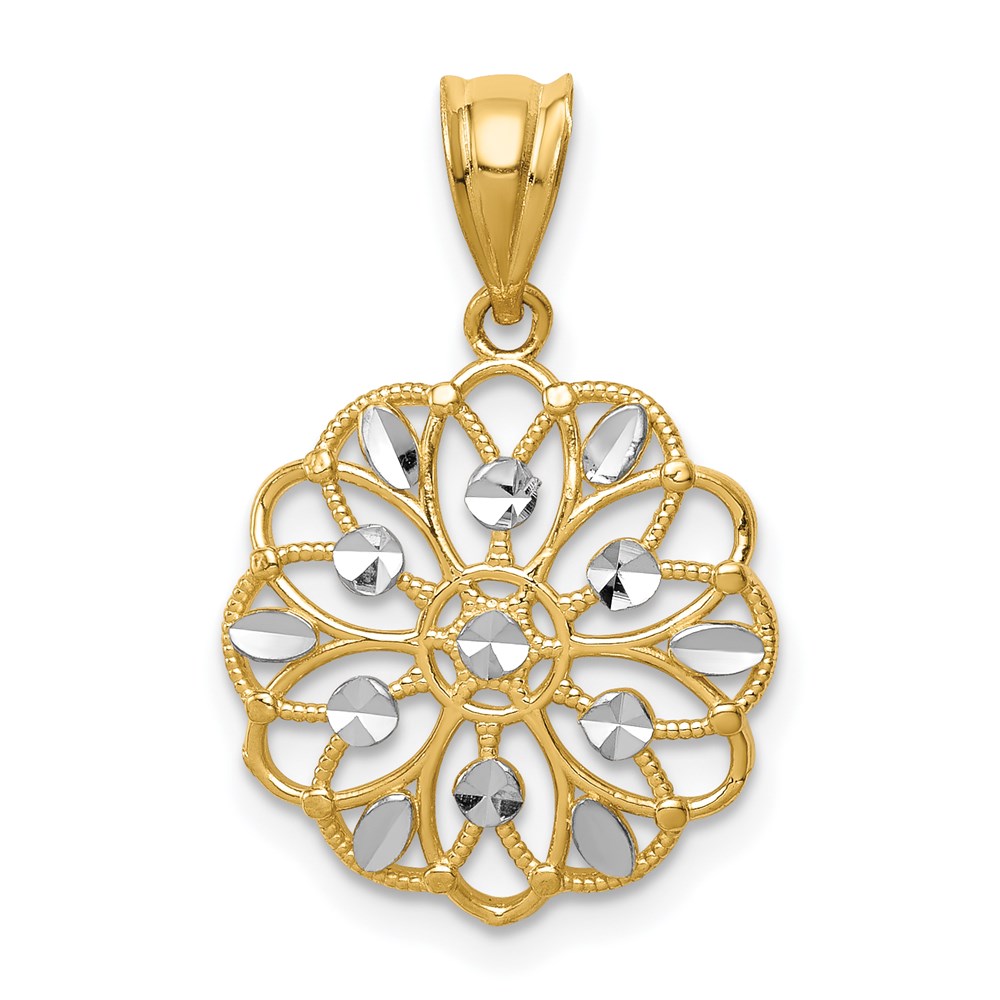 K4785.jpg 14K and White Rhodium Diamond-Cut Round Pendant - Image 1