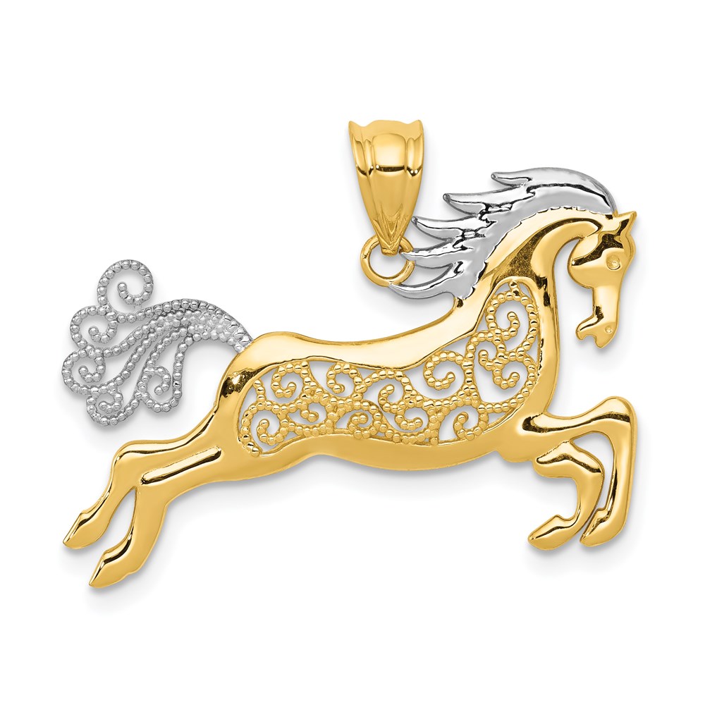 K4861.jpg 14k and White Rhodium Filigree Horse Pendant - Image 1