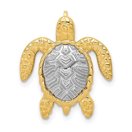 14K Two-Tone Turtle Pendant Chain Slide