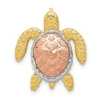 14K Two-Tone with White Rhodium Turtle Pendant Chain Slide