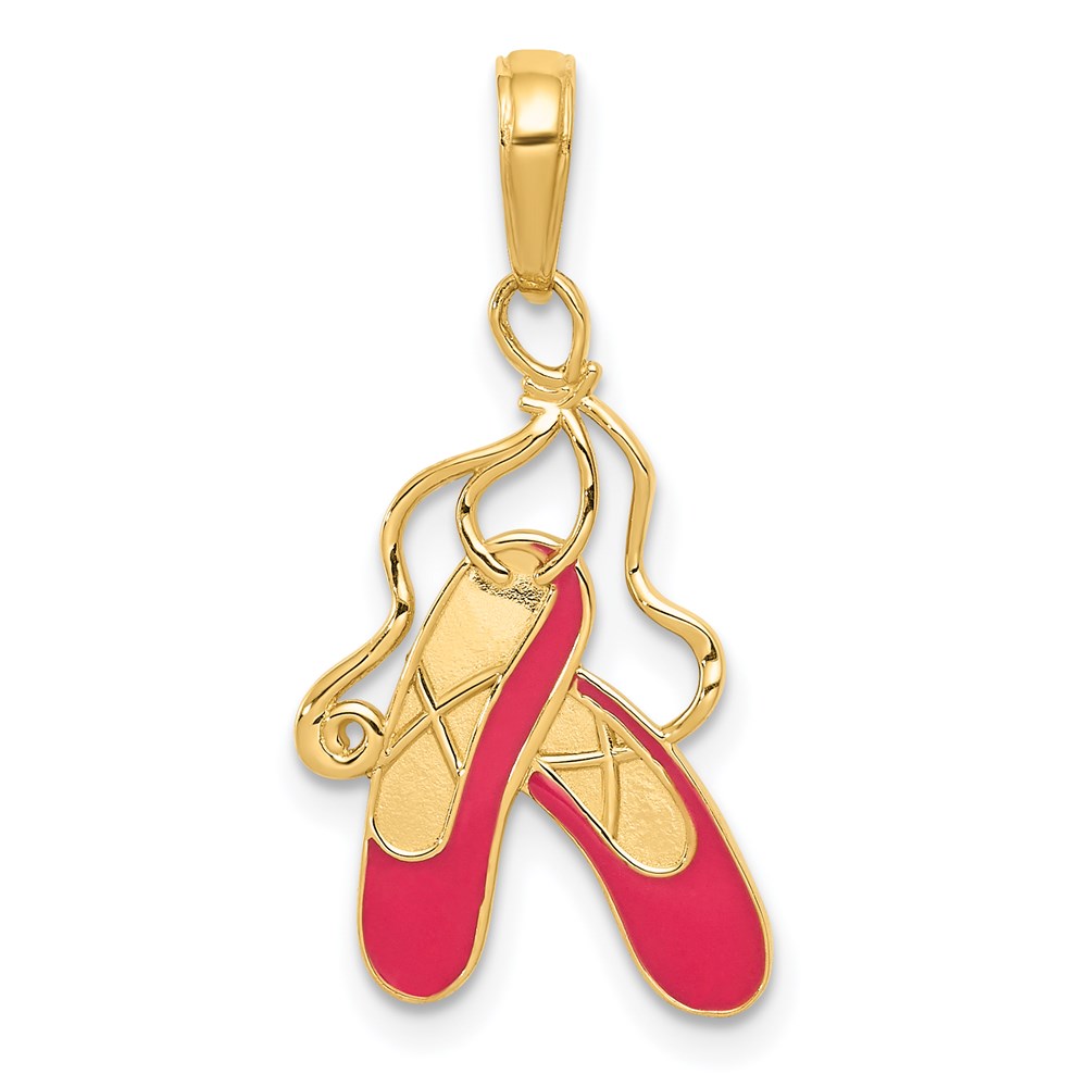 K4946.jpg 14k Pink Enameled Ballet Slippers Charm - Image 1