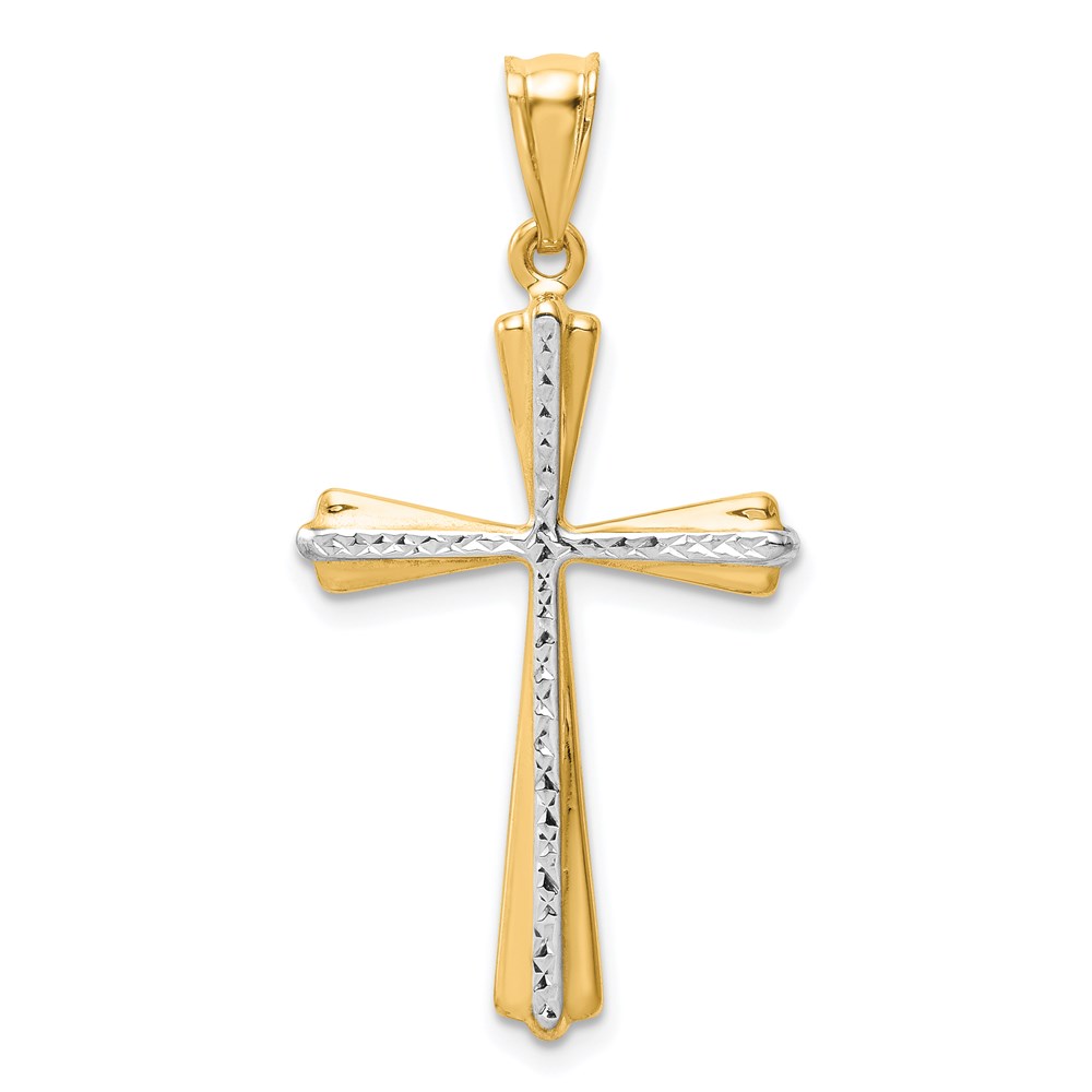 K5034.jpg 14k and White Rhodium Diamond Cut Cross Pendant - Image 1