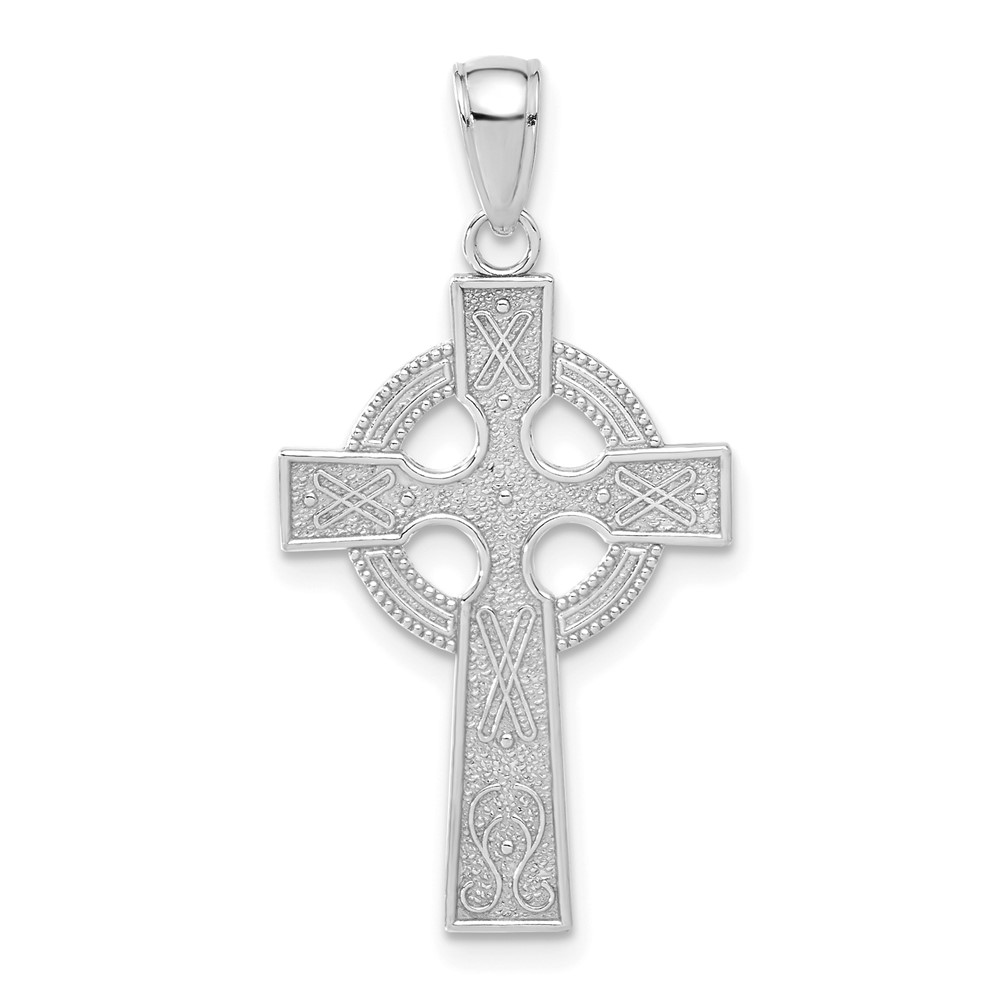 K5048W.jpg 14k White Gold Celtic Cross Pendant - Image 1
