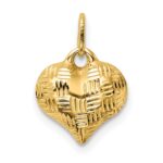 14K Polished Basket Weave Pattern 3-D Puffed Heart Pendant - Image 3