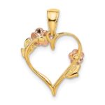 14K Two-tone and White Rhodium Polished Flower Heart Pendant - Image 3